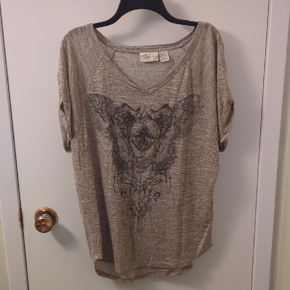 Miss Me Tan Graphic Short Sleeve Tunic